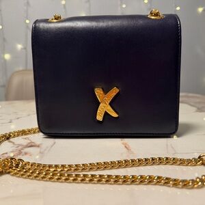 Paloma Picasso Vintage Dark Purple Leather Chain Crossbody Gold X Logo